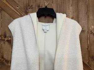 Joie Women’s XS Ivory Sherpa Fleece Hooded Long Vest Open Front (9207) thumbnail 3