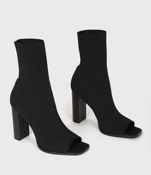 Black Knit Peep-toe Sock Boots thumbnail 2