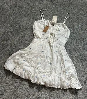 Surf Gypsy White Mini Dress with Light Blue Star Embroidery thumbnail 1