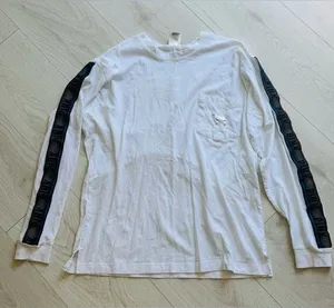 PINK Victoria's Secret White Pocket Tee with Black/Rainbow Sleeve Stripe thumbnail 1