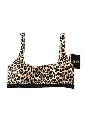 DKNY Wild Thing Bralette Bikini Top Cheetah Print Square Neck Removable Cups L thumbnail 3