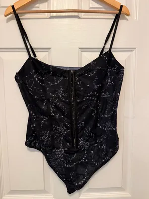 Like New Free People Night Rhythm Bodysuit Black Bows Combo thumbnail 5