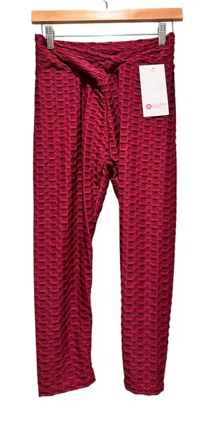 Leggings Park Womens‎ Honeycomb Textured Capri Leggings Burgundy Size M NWT Gym thumbnail 1