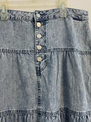 M Jeans Maurices Women's 8 Denim Maxi Skirt Ruffle Jean Acid Wash High Waist thumbnail 2