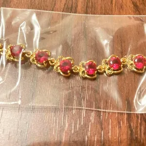 new Jewelry Red Crystal Gold‎ Tone Floral Link Bracelet Tennis Style New thumbnail 2