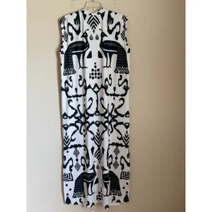 Sheridan French Callie Large Midi Dress Black White Peacock Print Resort Tribal thumbnail 3