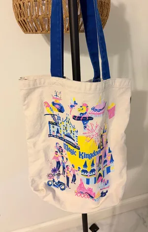 Starbucks Canvas Mini Tote in Cream with Blue Handles and Multicolor Print thumbnail 1