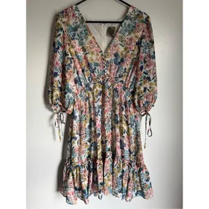 Taylor Womens Floral Vneck Ruched Ruffle Tiered Dress sz 10 Boho Cottage Dainty thumbnail 6