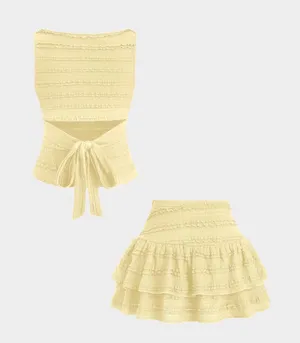Butter yellow lace skirt set thumbnail 2