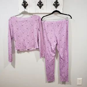 For Love & Lemons Pointelle Pajama Set Womens L Pink Floral Long Sleeve Lounge thumbnail 3