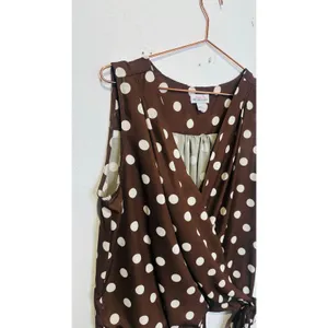 SWEET PEA Brown White Polka-Dot Sleeveless V-Neck Elastic Waist Top size Large thumbnail 4
