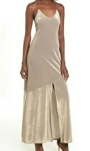 Leith Beige Metalic High Slit Maxi Dress(Size Medium) thumbnail 1