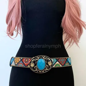 Boho Colorful Turquoise Buckle Western Y2K Belt, Fits 36.5-45 Inches, X7GA1289 thumbnail 1