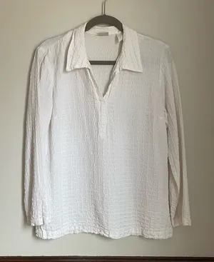 Norm Thompson White Casual Preppy‎ Tencell Textured Beachy Collared Shirt sz M thumbnail 1