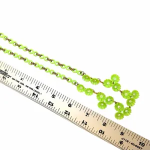 Vintage Lime Green Flower Rhinestone Necklace thumbnail 8