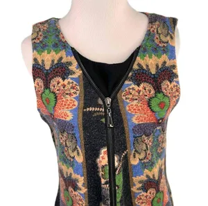 Aryeh Women's Black Sleeveless Floral Zipper Tunic Sweater Dress Size Medium thumbnail 3