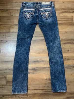 Rock Revival Luisa low rise straight med wash faded Embellished denim jeans 27 thumbnail 4