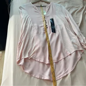 Lucky Brand Light Pink Woven Mix Henley Top Size‎ S thumbnail 12