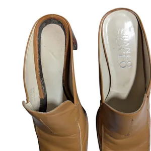 Vtg 1990s Franco Sarto Camel Tan Leather Block Heel Square Toe Mules Sz 8.5 thumbnail 4