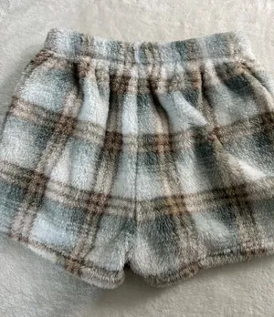 Lazy Sunday Plush Plaid Women's Shorts - Cream, Brown & Gray thumbnail 1