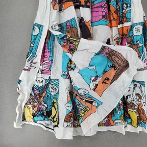 Switch Comic Book Print Maxi Skirt Women OS White Pop Art Smocked Cotton VTG thumbnail 6