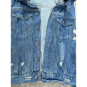 Others Follow Women Hooded Denim Vest Distressed Blue Jean Jacket Sleeveless XL thumbnail 6