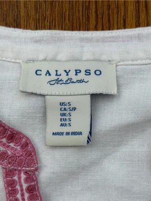 Calypso St. Barth Embroidered Linen Blend Blouse Women Small White Pink thumbnail 4