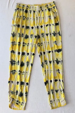 Cabi Atomic Lounger Pants Yellow Tie Dye Ruched Rayon Large‎ thumbnail 1