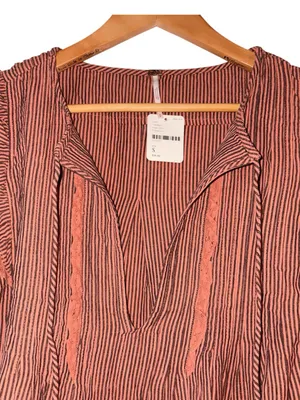 Free People Striped Ruffle Tunic Mini Dress Small New With Tags Orange Mot thumbnail 5