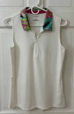 Tommy‎ Bahama Active Quarter Zip Polo Shirt M White Tropical Sleeveless Golf thumbnail 1