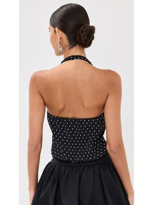 LIONESS Brat Halter Top in Onyx Polka XSmall New Womens Sleeveless Tank thumbnail 14