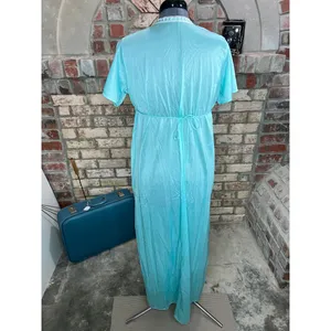 nightgown satin aqua lace V neck long thumbnail 5