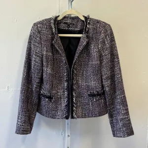 Willi Smith Purple Tweed Fringe Trim Blazer Jacket‎ Style A84175 Women's Large thumbnail 1