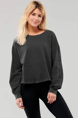 Hollister Garment-Dye Lace Boyfriend T-Shirt thumbnail 1
