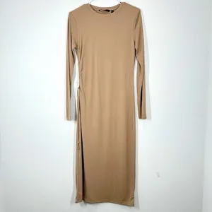 Vero Moda Phine Long Sleeve Rib Jersey Dress Light Brown‎ Comfort Casual Travel thumbnail 2
