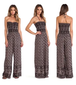 Free People Vintage Strapless Smocked Tube Wide Leg Jumpsuit thumbnail 3