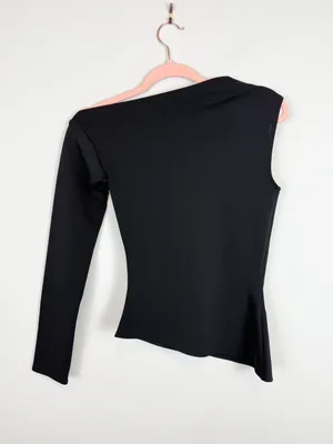 NEW Zara Black One Shoulder Asymmetrical Long Sleeve Top Size Small thumbnail 3