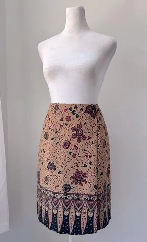 Vintage Y2K Mixit Tan, Burgundy & Black Floral Print Knee Length Wrap Skirt thumbnail 1