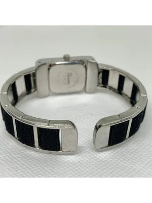 Geneva silver black tone women’s watch 20mm quartz cuff bracelet size 7” running thumbnail 4