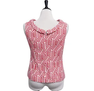 Boden Red Off White Geometric Sleeveless Flap Neck Woven Fit Flare Martha Top 10 thumbnail 5