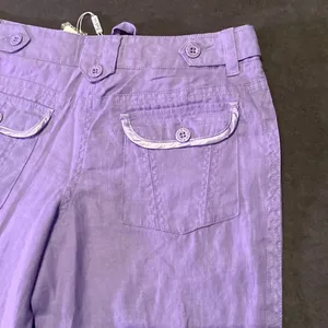 Women’s Purple 100% Linen Casual Wide Leg Pants with Drawstring Size S NWT thumbnail 4