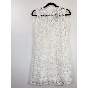 NEW English Factory Mini Dress White Chanall Floral Crochet Overlay A Line Small thumbnail 4