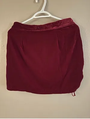 Free People Women's Red Velvet Mini Skirt Ruched Drawstring Accent Size 12 thumbnail 3