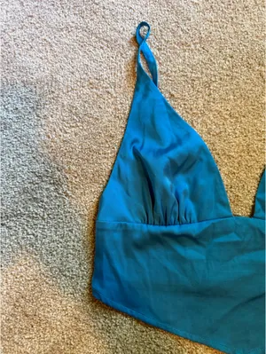 Garage Blue Satin Crop Tank Top thumbnail 3