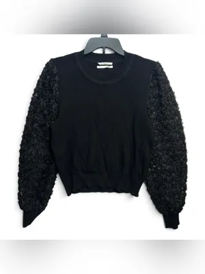 Anthropologie Black Textured Puff Sleeve Sweater Size Large Statement Sleeve thumbnail 3