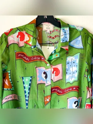 Sézane x Pangea Pierro Shirt Flag Print Green 36 NWT thumbnail 5
