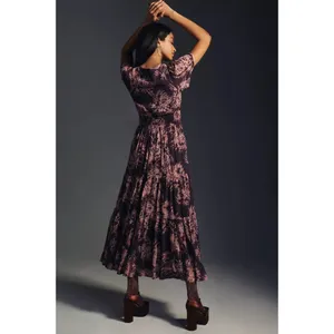 NWT by Anthropologie The Somerset Maxi in Crimson Print Chiffon Edition Dress XS thumbnail 4