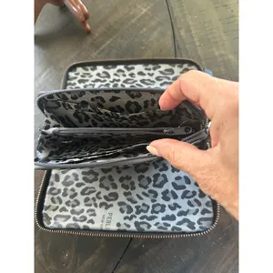 Perlina New York Black Leather Studded Zip Around Wallet Leopard Print Interior thumbnail 8