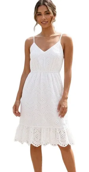 Japna White Cotton Eyelet Smocked Maxi Sundress - Boho Cottagecore size S thumbnail 1