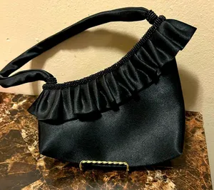 Black Ruffled shoulder bag with black accent beading thumbnail 1